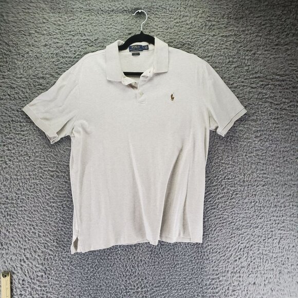 Polo Ralph Lauren Shirt Mens Large Beige Polo Classic Fit 100% Cotton - Picture 1 of 8